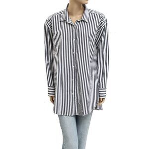 Kerri Rosenthal Striped Printed Long Sleeve Cotton Tunic Shirt Top M New 282464